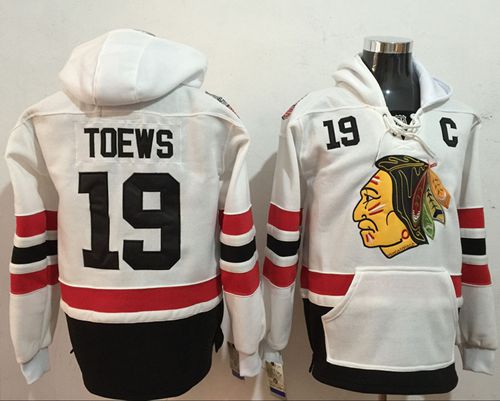 Blackhawks #19 Jonathan Toews White Name & Number Pullover NHL Hoodie