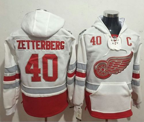 Red Wings #40 Henrik Zetterberg White Name & Number Pullover NHL Hoodie