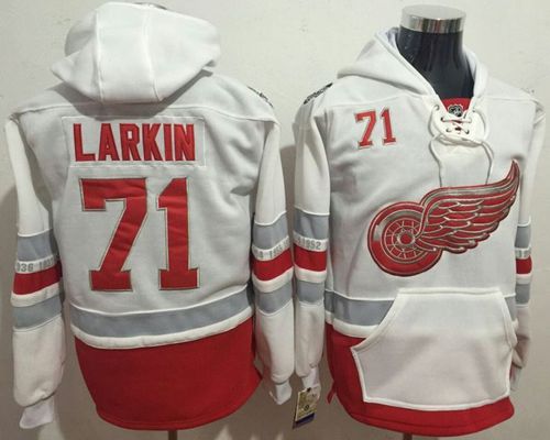 Red Wings #71 Dylan Larkin White Name & Number Pullover NHL Hoodie