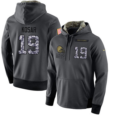 NFL Men's Nike Cleveland Browns #19 Bernie Kosar Stitched Black Anthracite Salute to Service Player Performance Hoodie