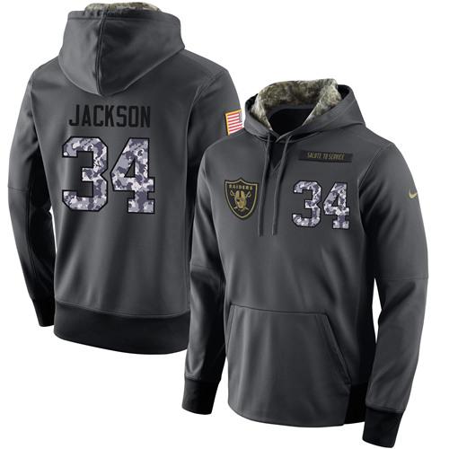 NFL Men's Nike Oakland Raiders #34 Bo Jackson Stitched Black Anthracite Salute to Service Player Performance Hoodie