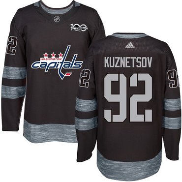 Men's Washington Capitals #92 Evgeny Kuznetsov Black 100th Anniversary Stitched NHL 2017 adidas Hockey Jersey