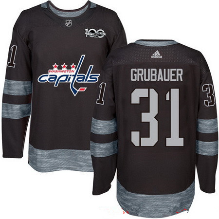 Men's Washington Capitals #31 Philipp Grubauer Black 100th Anniversary Stitched NHL 2017 adidas Hockey Jersey