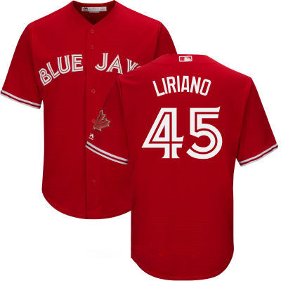 Men's Toronto Blue Jays #45 Francisco Liriano Red Stitched MLB 2017 Majestic Cool Base Jersey