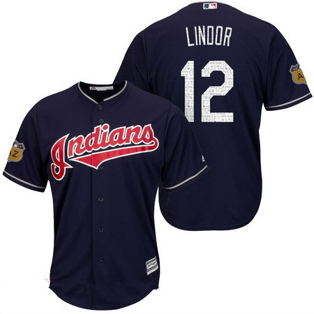 Men's Cleveland Indians #12 Francisco Lindor Navy Blue 2017 Spring Training Stitched MLB Majestic Cool Base Jersey