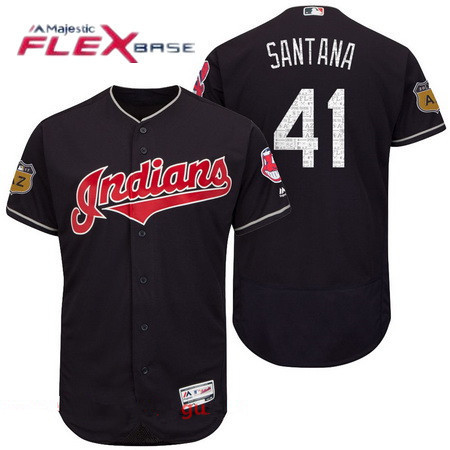 Men's Cleveland Indians #41 Carlos Santana Navy Blue 2017 Spring Training Stitched MLB Majestic Flex Base Jersey