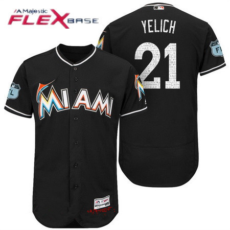 Men's Miami Marlins #21 Christian Yelich Black 2017 Spring Training Stitched MLB Majestic Flex Base Jersey