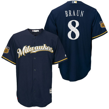 Men's Milwaukee Brewers #8 Ryan Braun Navy Blue 2017 Spring Training Stitched MLB Majestic Cool Base Jersey