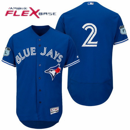 Men's Toronto Blue Jays #2 Troy Tulowitzki Blue No Name 2017 Spring Training Stitched MLB Majestic Flex Base Jersey