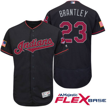 Men's Cleveland Indians #23 Michael Brantley Navy Blue Stars & Stripes Fashion Independence Day Stitched MLB Majestic Flex Base Jersey