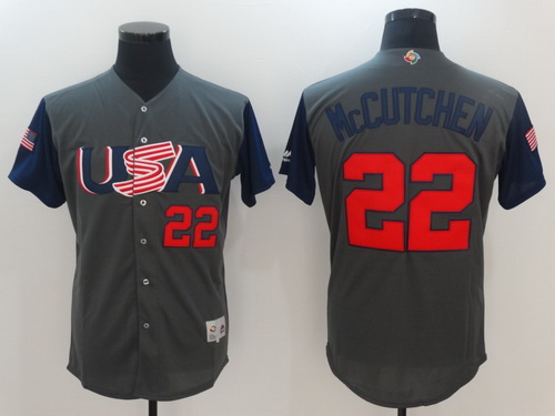 Men's Team USA Baseball Majestic #22 Andrew McCutchen Gray 2017 World Baseball Classic Stitched Authentic Jersey