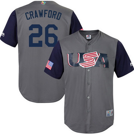 Men's Team USA Baseball Majestic #26 Brandon Crawford Gray 2017 World Baseball Classic Stitched Replica Jersey