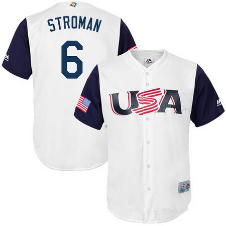 Men's Team USA Baseball Majestic #6 Marcus Stroman White 2017 World Baseball Classic Stitched Replica Jersey