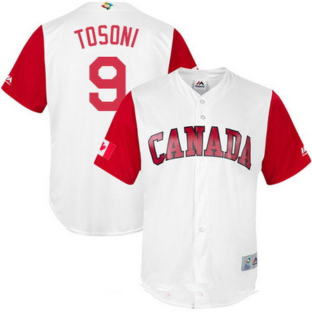 Men's Team Canada Baseball Majestic #9 Rene Tosoni White 2017 World Baseball Classic Stitched Replica Jersey