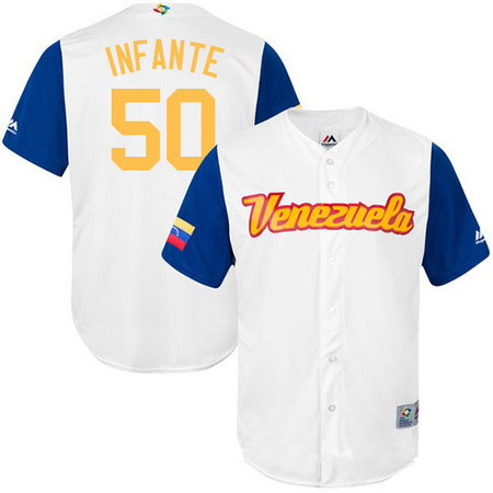 Men's Team Venezuela Baseball Majestic #50 Gregory Infante White 2017 World Baseball Classic Stitched Replica Jersey