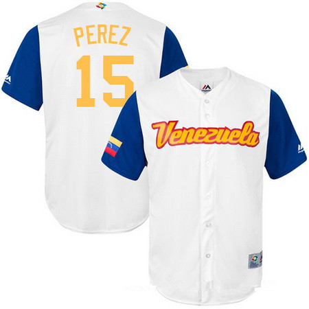 Men's Team Venezuela Baseball Majestic #15 Salvador Perez White 2017 World Baseball Classic Stitched Replica Jersey