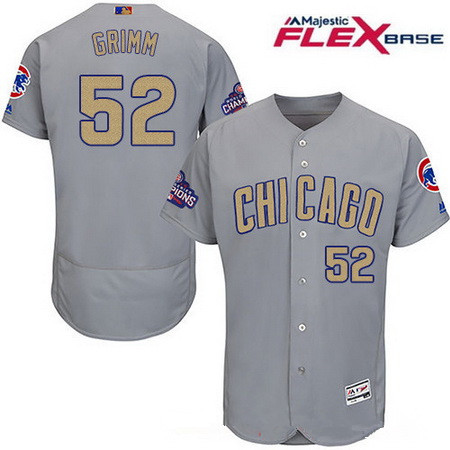 Men's Chicago Cubs #52 Justin Grimm Gray World Series Champions Gold Stitched MLB Majestic 2017 Flex Base Jersey