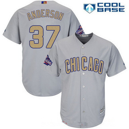 Men's Chicago Cubs #37 Brett Anderson Gray World Series Champions Gold Stitched MLB Majestic 2017 Cool Base Jersey