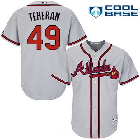 Men's Atlanta Braves #49 Julio Teheran Gray Road Stitched MLB Majestic Cool Base Jersey