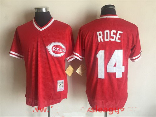 Men's Cincinnati Reds #14 Pete Rose Red Mesh Batting Practice 1976 Throwback Jersey By Mitchell & Ness