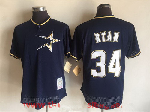 Men's Houston Astros #34 Nolan Ryan Navy Blue Mesh Batting Practice 1997 Throwback Jersey By Mitchell & Ness