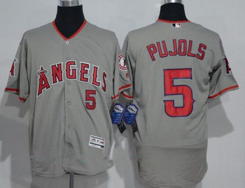 Men's Los Angeles Angels of Anaheim #5 Albert Pujols Gray Road Stitched MLB Majestic Flex Base Jersey