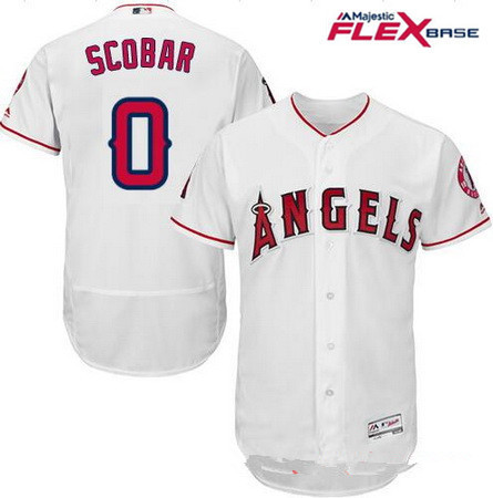 Men's Los Angeles Angels of Anaheim #0 Yunel Escobar White Home Stitched MLB Majestic Flex Base Jersey