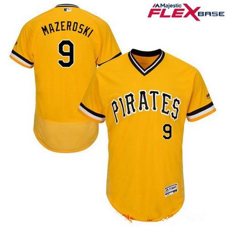 Men's Pittsburgh Pirates #9 Bill Mazeroski Yellow Pullover Stitched MLB Majestic Flex Base Jersey