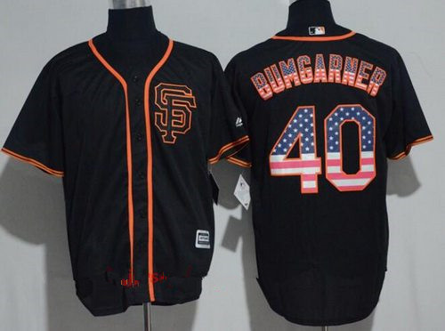 Men's San Francisco Giants #40 Madison Bumgarner Black SF USA Flag Fashion Stitched MLB Majestic Cool Base Jersey