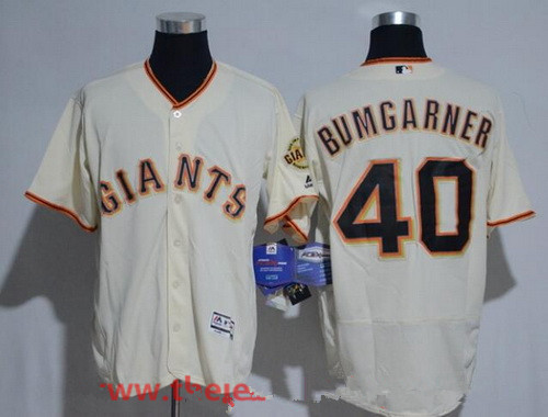 Men's San Francisco Giants #40 Madison Bumgarner Name Cream Stitched MLB Majestic Flex Base Jersey