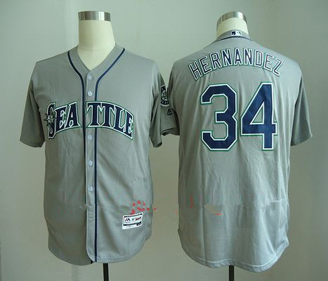 Men's Seattle Mariners #34 Felix Hernandez Gray Road Stitched MLB Majestic Flex Base Jersey