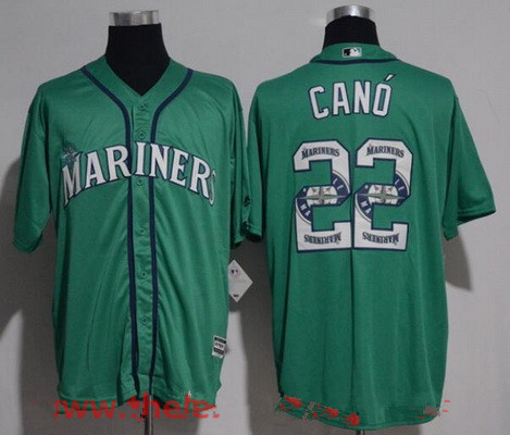 Men's Seattle Mariners #22 Robinson Cano Teal Green Team Logo Ornamented Stitched MLB Majestic Cool Base Jersey