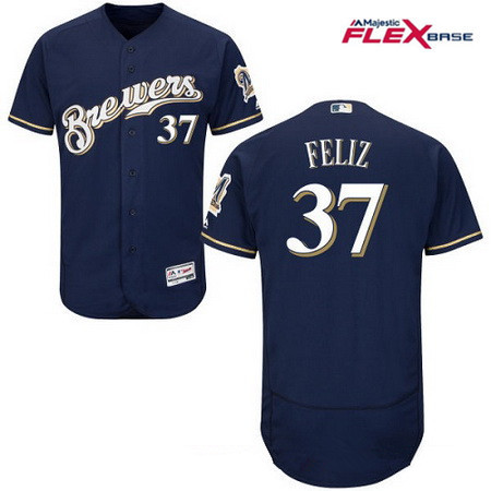 Men's Milwaukee Brewers #37 Neftali Feliz Navy Blue Brewers Stitched MLB Majestic Flex Base Jersey