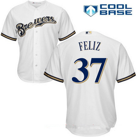 Men's Milwaukee Brewers #37 Neftali Feliz All White Stitched MLB Majestic Cool Base Jersey