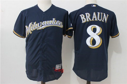 Men's Milwaukee Brewers #8 Ryan Braun Navy Blue Milwaukee Stitched MLB Majestic Cool Base Jersey