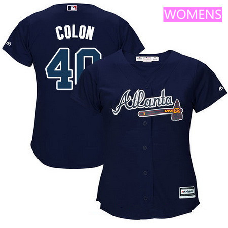 Women's Atlanta Braves #40 Bartolo Colon Navy Blue Alternate Stitched MLB Majestic Cool Base Jersey