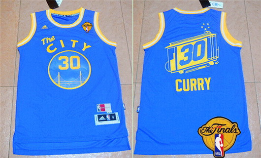 Men's Golden State Warriors #30 Stephen Curry Retro Blue 2017 The NBA Finals Patch Jersey