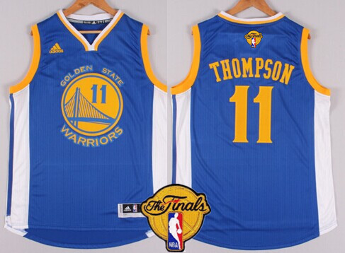 Men's Golden State Warriors #11 Klay Thompson Blue 2017 The NBA Finals Patch Jersey