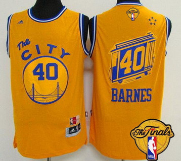 Men's Golden State Warriors #40 Harrison Barnes Retro Yellow 2017 The NBA Finals Patch Jersey