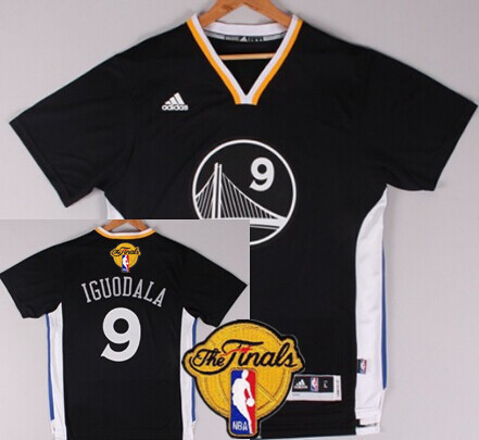 Men's Golden State Warriors #9 Andre Iguodala Black Short-Sleeved 2017 The NBA Finals Patch Jersey