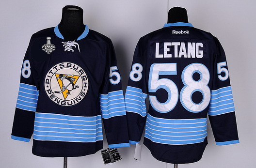 Men's Pittsburgh Penguins #58 Kris Letang Navy Blue Third 2017 Stanley Cup NHL Finals Patch Jersey