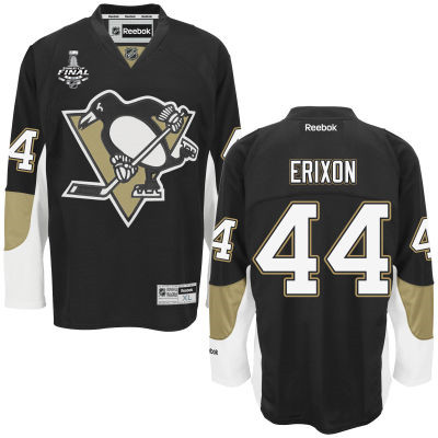 Men's Pittsburgh Penguins #44 Tim Erixon Black Team Color 2017 Stanley Cup NHL Finals Patch Jersey