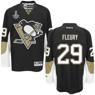 Men's Pittsburgh Penguins #29 Marc-Andre Fleury Black Team Color 2017 Stanley Cup NHL Finals Patch Jersey