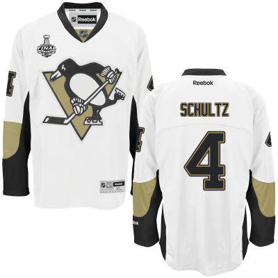 Youth Pittsburgh Penguins #4 Justin Schultz White Away 2017 Stanley Cup NHL Finals Patch Jersey