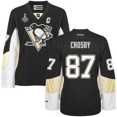 Women's Pittsburgh Penguins #87 Sidney Crosby Black Team Color 2017 Stanley Cup NHL Finals C Patch Jersey