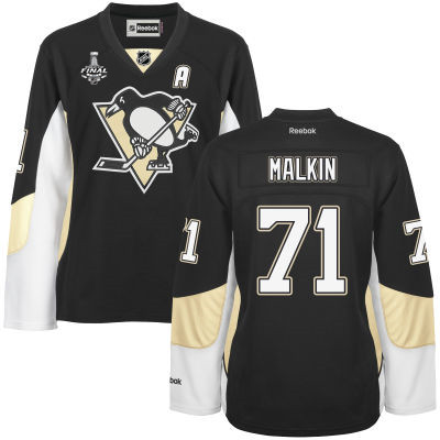 Women's Pittsburgh Penguins #71 Evgeni Malkin Black Team Color 2017 Stanley Cup NHL Finals A Patch Jersey