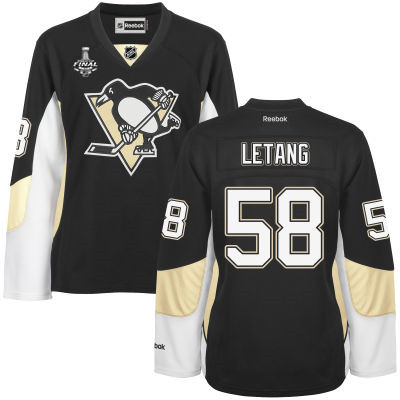 Women's Pittsburgh Penguins #58 Kris Letang Black Team Color 2017 Stanley Cup NHL Finals Patch Jersey