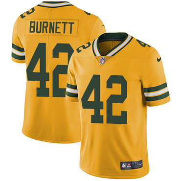 Nike Green Bay Packers #42 Morgan Burnett Yellow Men's Stitched NFL Limited Rush Jersey