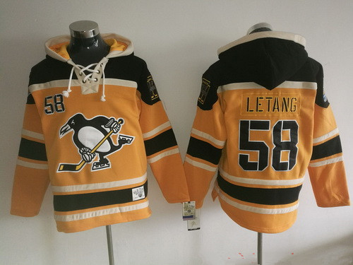 Men's Pittsburgh Penguins #58 Kris Letang 2016 NEW Yellow Stitched NHL Old Time Hockey Hoodie