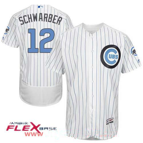 Men's Chicago Cubs #12 Kyle Schwarber White with Baby Blue Father's Day Stitched MLB Majestic Flex Base Jersey